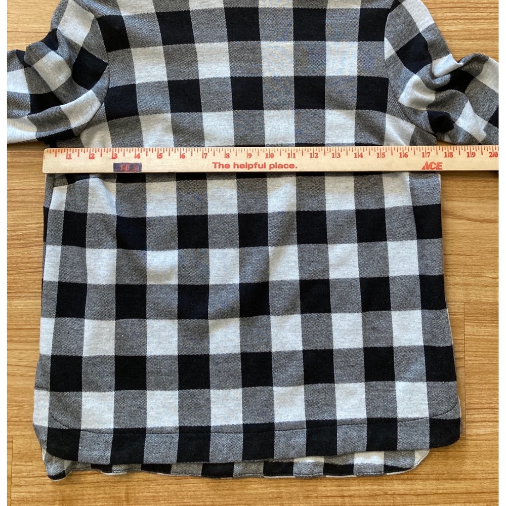 Crown & Ivy Womens S Bell Sleeve Top Black White Buffalo Check Gingham Plaid - Picture 6 of 7